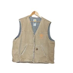 Carhartt XL Washed Duck Vest FRB Brown Men's Zipper Logo Sherpa Lined V26